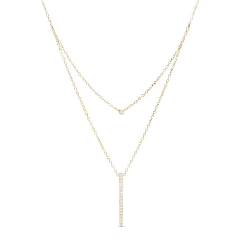 1/5 CT. T.W. Diamond Linear Bar Double Strand Necklace in 10K Gold - 20"