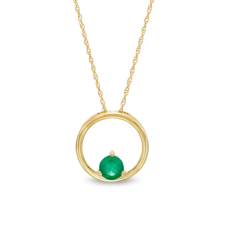 5.0mm Emerald Solitaire Open Circle Pendant in 10K Gold