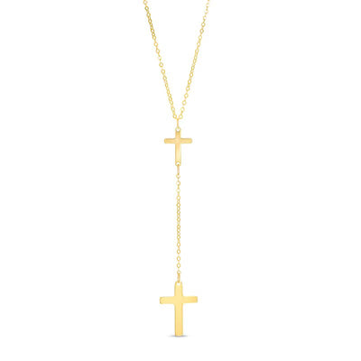 Double Cross "Y" Necklace in 10K Gold