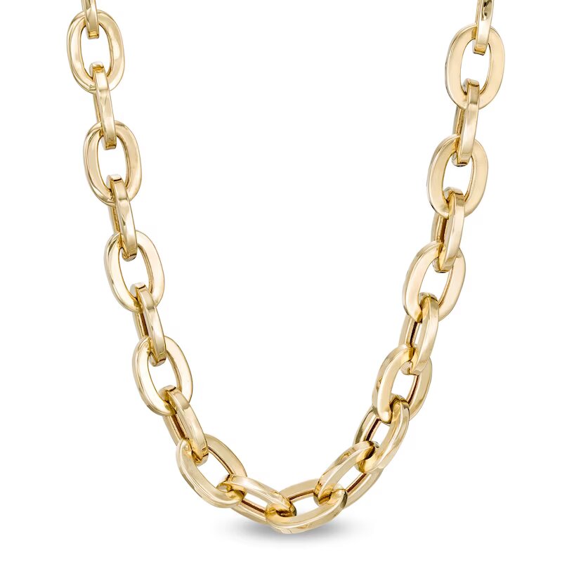 7.0mm Hollow Oval Link Chain Choker Necklace in 10K Gold - 16" - Shryne Diamanti & Co.
