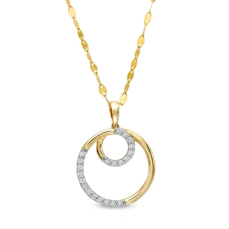 1/4 CT. T.W. Diamond Double Circle Outline Pendant in 10K Gold