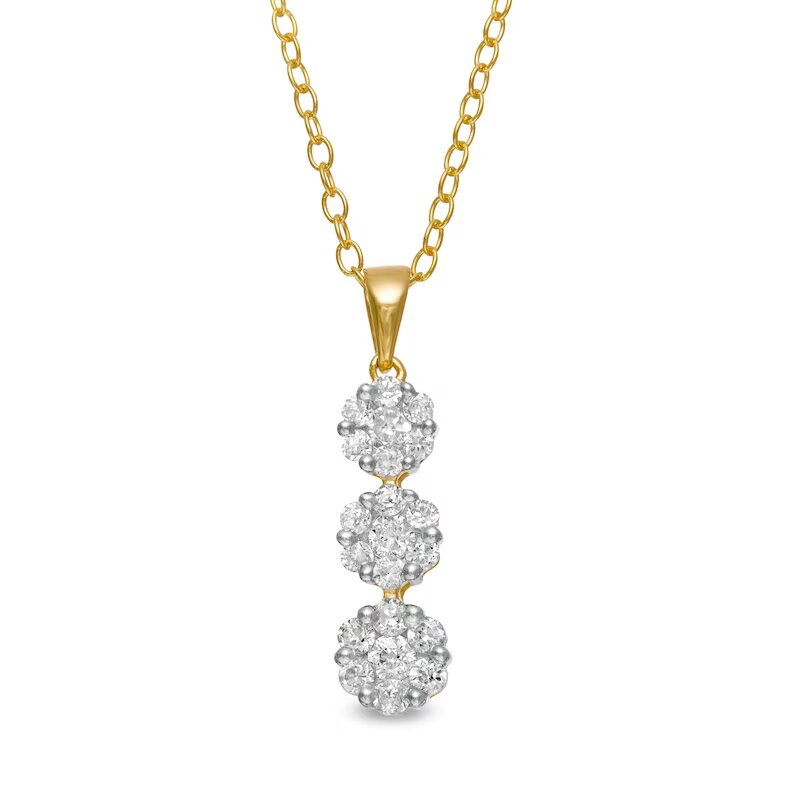 1/2 CT. T.W. Diamond Graduated Three Stone Flower Pendant in 10K Gold