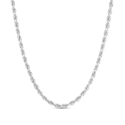 1.6mm Solid Glitter Rope Chain Necklace in 10K White Gold - 20"