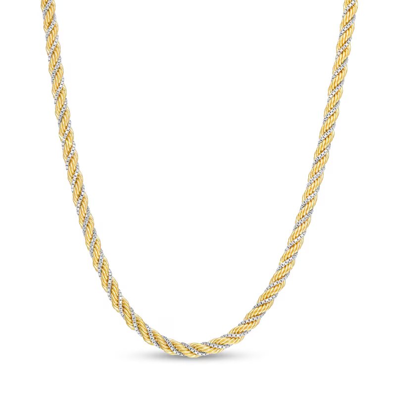 2.43mm Hollow Cashmere Rope Chain Necklace in 10K Two-Tone Gold - 20"