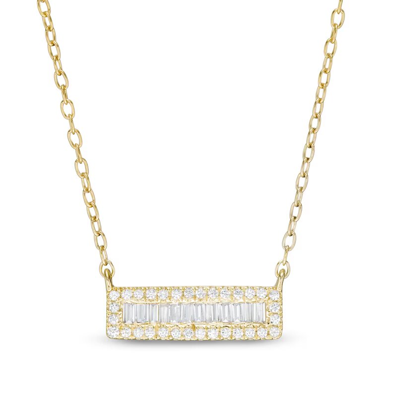 1/6 CT. T.W. Baguette and Round Diamond Bar Necklace in 10K Gold