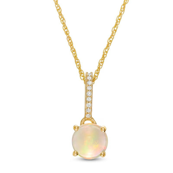 6.0mm Opal and Diamond Accent Drop Pendant in 10K Gold