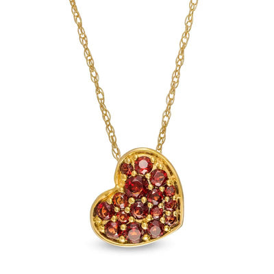 Garnet Cluster Tilted Heart Pendant in 10K Gold