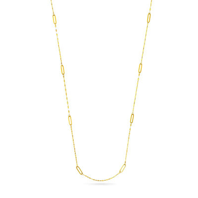 Paper Clip Link Station Necklace in 14K Gold - 36"