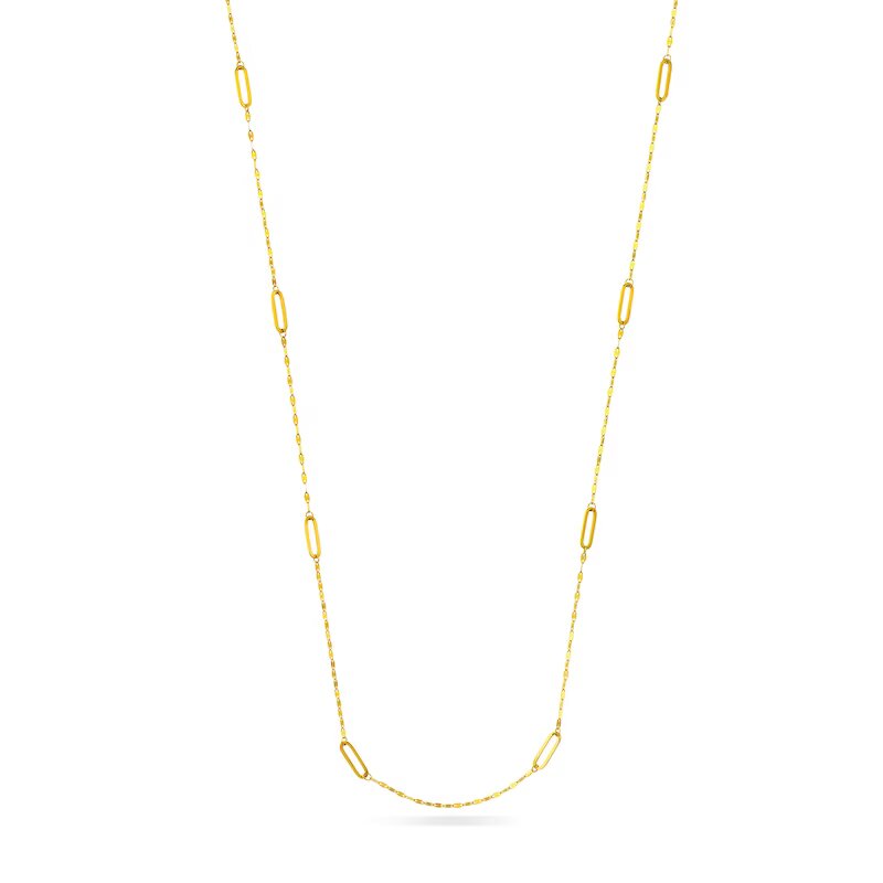 Paper Clip Link Station Necklace in 14K Gold - 36"