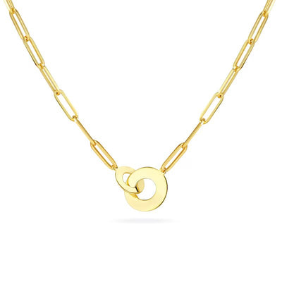 Large and Small Interlocking Circles Paper Clip Chain Necklace in 14K Gold