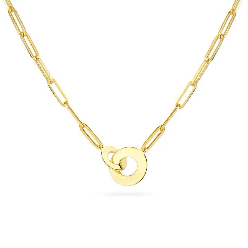 Large and Small Interlocking Circles Paper Clip Chain Necklace in 14K Gold