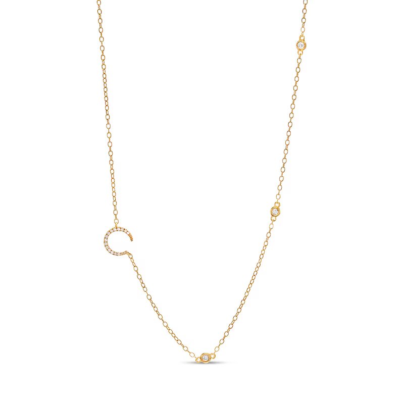 1/8 CT. T.W. Diamond Crescent Moon Station Necklace in 10K Gold