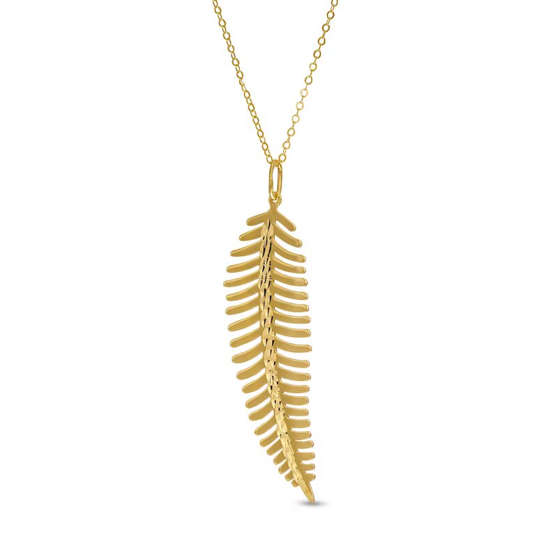 Diamond-Cut Feather Pendant in 10K Gold - 16"