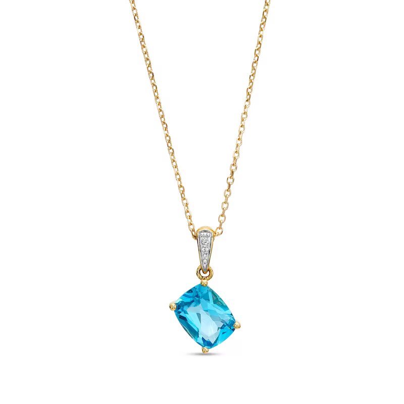 Cushion-Cut Swiss Blue Topaz and Diamond Accent Tilted Drop Pendant in 10K Gold