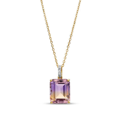 Emerald-Cut Ametrine and Diamond Accent Drop Pendant in 10K Gold