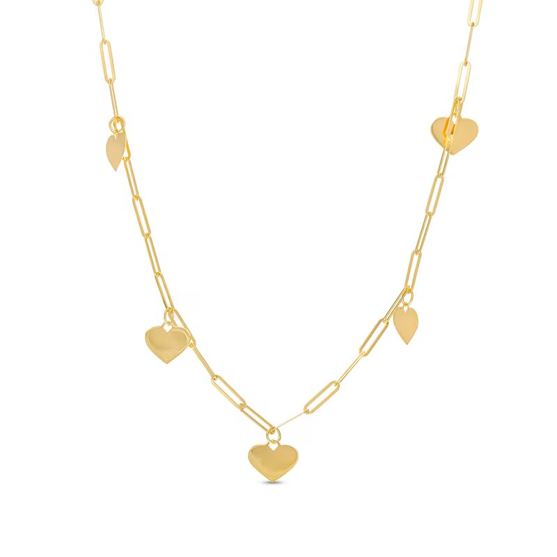 Mini Heart Dangle Station Necklace in 10K Gold