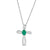 Oval Emerald and 1/10 CT. T.W. Diamond Pinwheel Cross Pendant in 10K White Gold