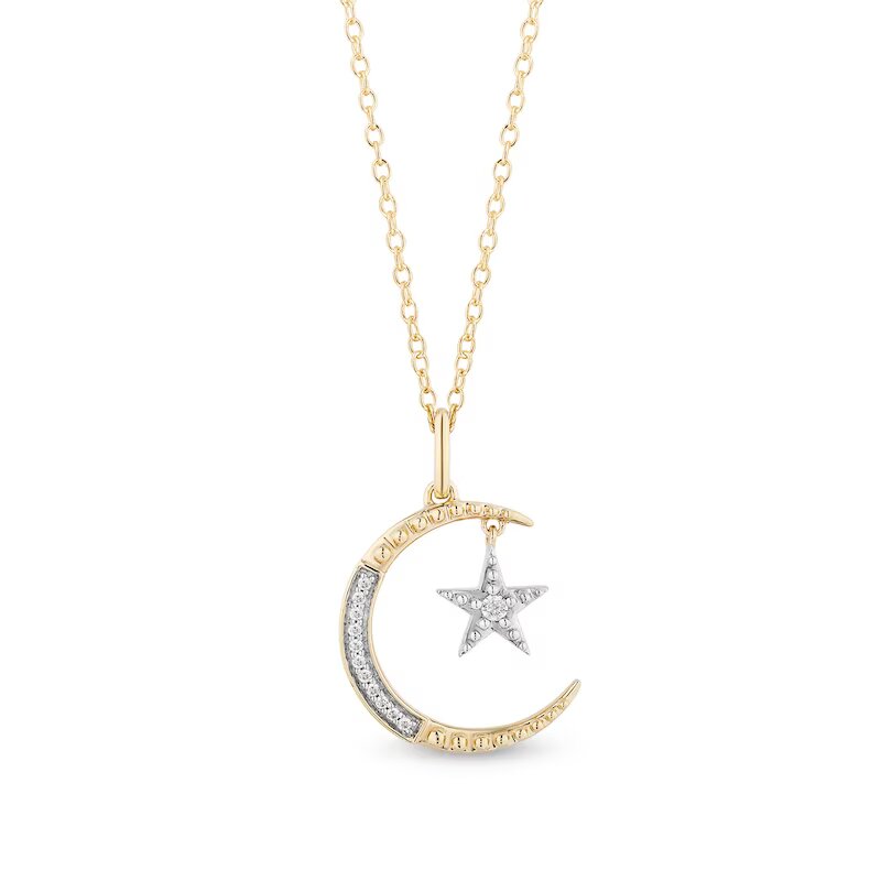 Enchanted Disney Jasmine 1/10 CT. T.W. Diamond Moon and Star Pendant in 10K Gold – 19"