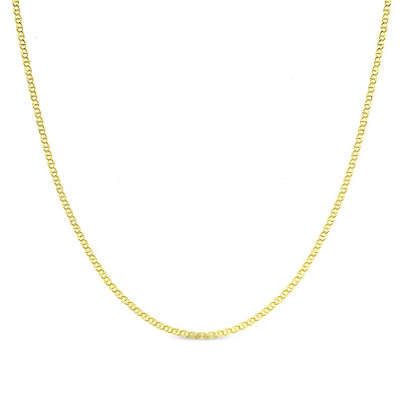 2.2mm Solid Flat Mariner Chain Necklace in 14K Gold – 20"