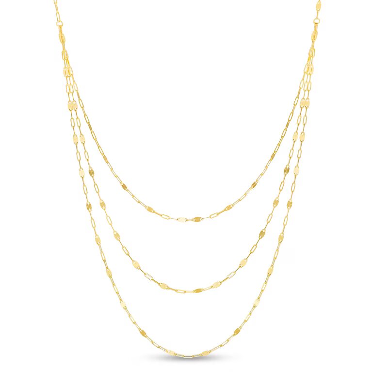 Triple Strand Cheval Chain Necklace in 10K Gold