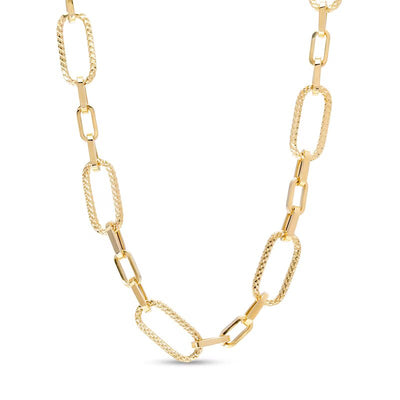 Alternating Hollow Paper Clip Necklace in 14K Gold - Shryne Diamanti & Co.