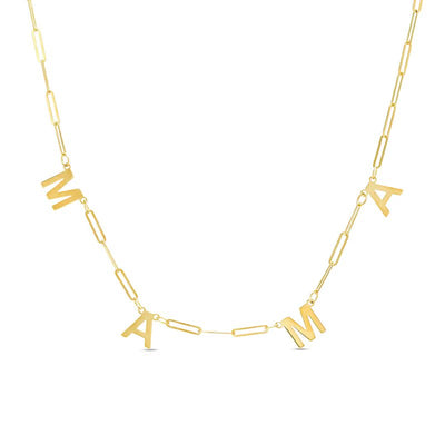 "MAMA" Block Letter Station and Paper Clip Link Necklace in 10K Gold – 17" - Shryne Diamanti & Co.