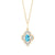 Enchanted Disney Jasmine Oval Swiss Blue Topaz and 1/10 CT. T.W. Diamond Beaded Ornate Frame Pendant in 10K Gold – 19"