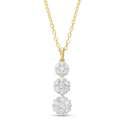 1 CT. T.W. Multi-Diamond Graduated Flower Trio Pendant in 10K Gold