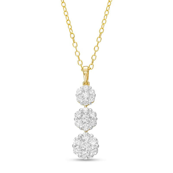 1 CT. T.W. Multi-Diamond Graduated Flower Trio Pendant in 10K Gold