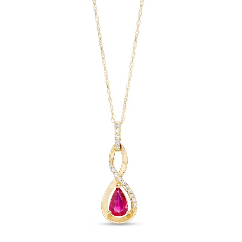 Pear-Shaped Ruby and 1/20 CT. T.W. Diamond Twist Pendant in 10K Gold