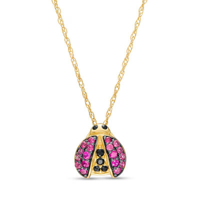 Ruby and Black Sapphire Ladybug Pendant in 10K Gold