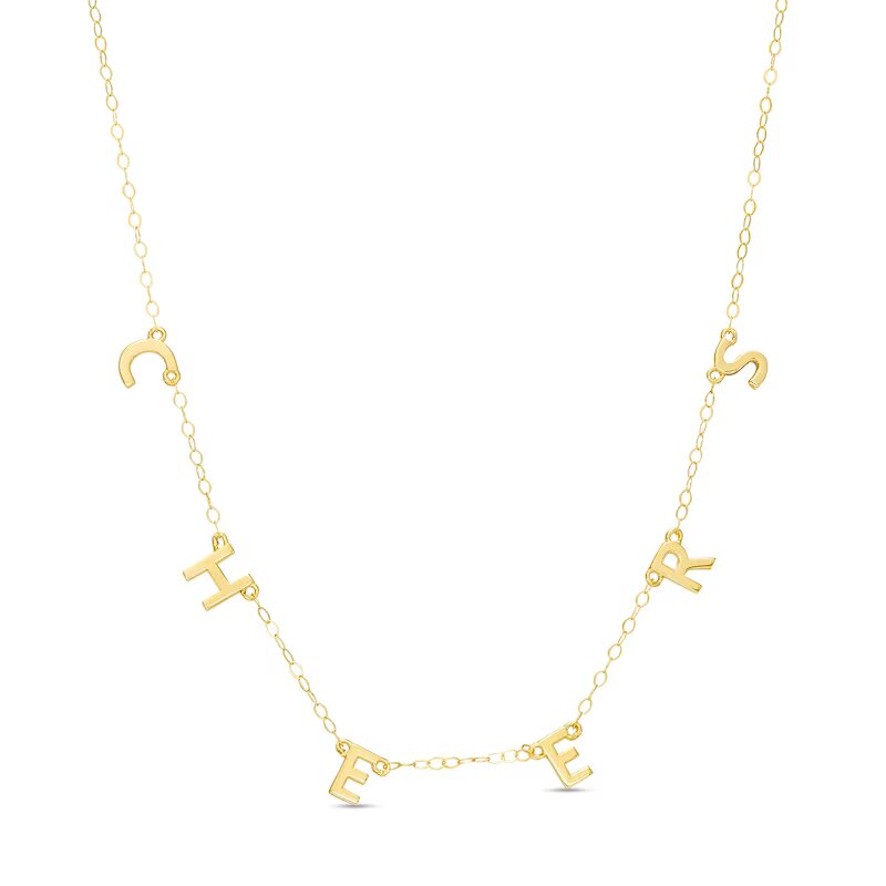 "CHEERS" Letter Station Necklace in 10K Gold – 17"