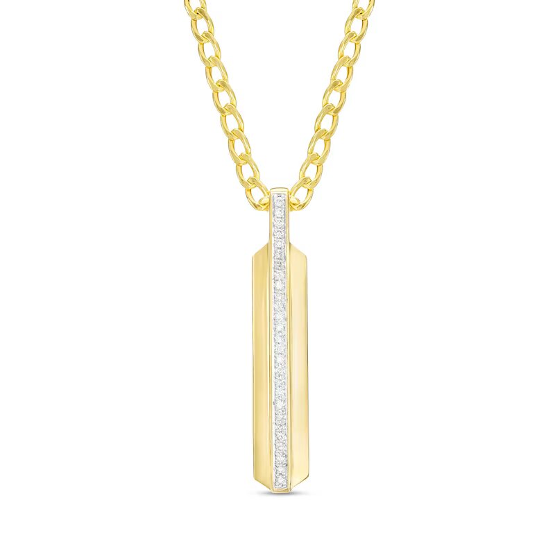 Men's 1/5 CT. T.W. Diamond Vertical Bar Pendant in 10K Gold - 22"