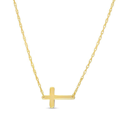 Sideways Cross Necklace in 14K Gold