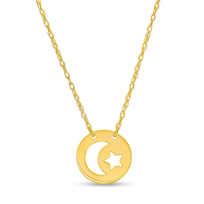 Star and Moon Cutout Necklace in 14K Gold