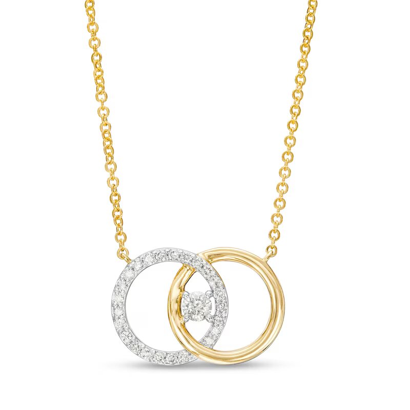 You Me Us 1/4 CT. Diamond Intertwined Double Circle Necklace in 10K Gold – 19"