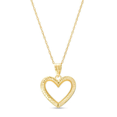 Diamond-Cut Textured Heart Pendant in 14K Gold