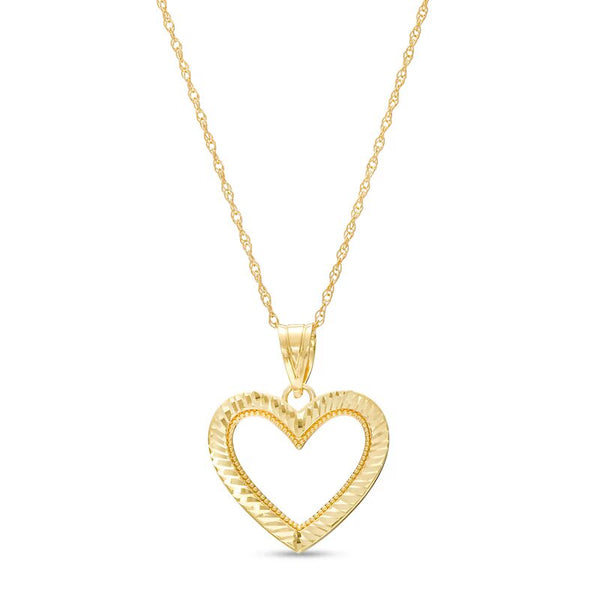 Diamond-Cut Textured Heart Pendant in 14K Gold