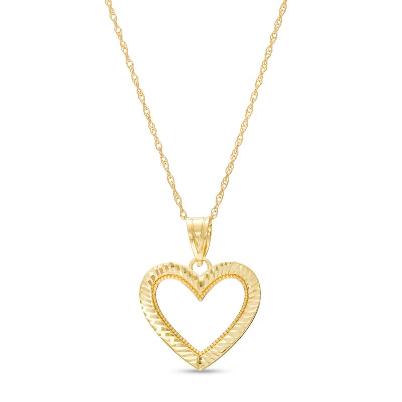 Diamond-Cut Textured Heart Pendant in 14K Gold