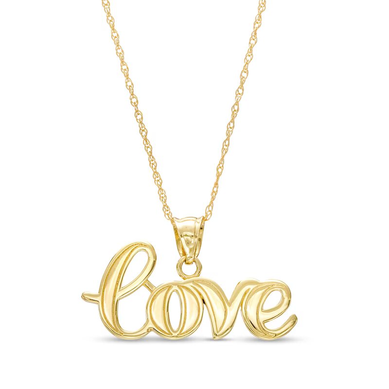 Cursive "love" Script Pendant in 14K Gold
