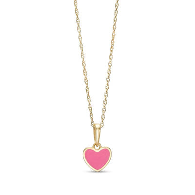 Child's Pink Enamel Heart Pendant in 14K Gold – 15"