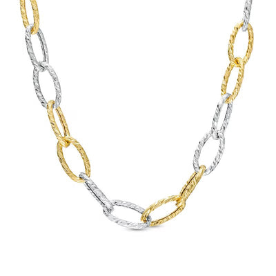 Oro Diamante™ Alternating Diamond-Cut Hollow Paper Clip Link Chain Necklace in 14K Two-Tone Gold – 18.25"