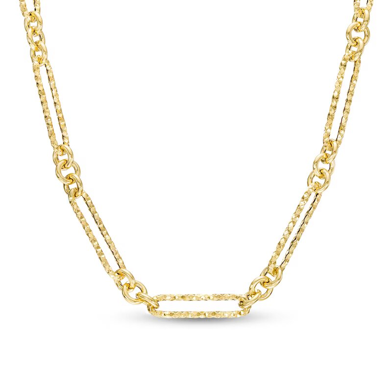 Oro Diamante™ 5.0mm Diamond-Cut Hollow Paper Clip and Rolo Alternating Chain Necklace in 14K Gold - Shryne Diamanti & Co.