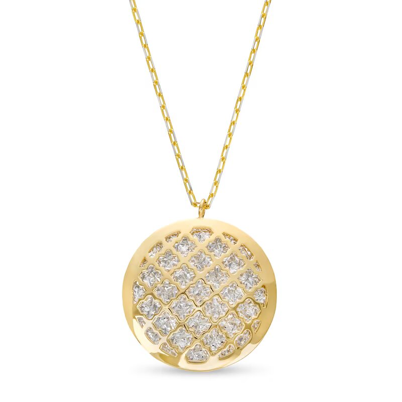 Oro Diamante™ Diamond-Cut Lattice Circle Pendant in 14K Two-Tone Gold