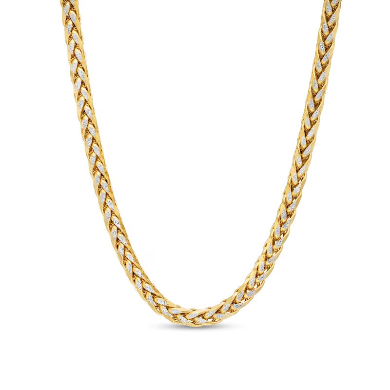 Oro Diamante™ Diamond-Cut 4.5mm Hollow Wheat Chain Necklace in 14K Two-Tone Gold – 22"