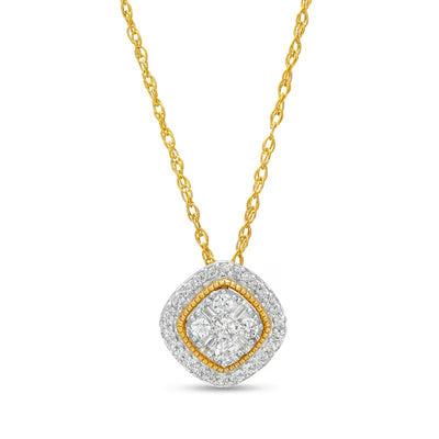 1/5 CT. T.W. Cushion-Shaped Multi-Diamond Frame Tilted Pendant in 10K Gold