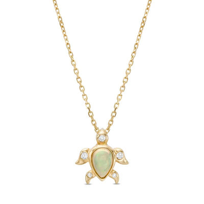 Pear-Shaped Opal and 1/20 CT. T.W. Diamond Turtle Pendant in 10K Gold