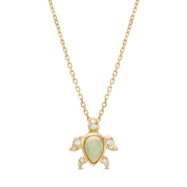 Pear-Shaped Opal and 1/20 CT. T.W. Diamond Turtle Pendant in 10K Gold