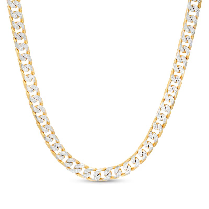 5.5mm Reversible Diamond-Cut Solid Curb Chain Necklace in 10K Two-Tone Gold