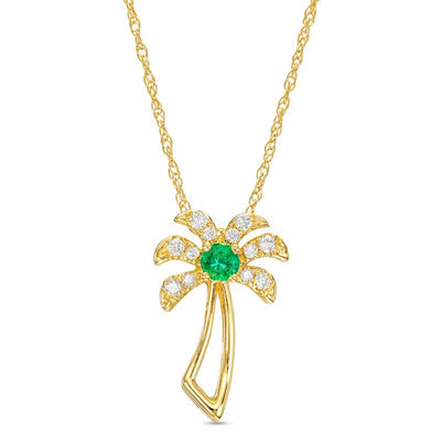 Emerald and 1/15 CT. T.W. Diamond Palm Tree Pendant in 10K Gold